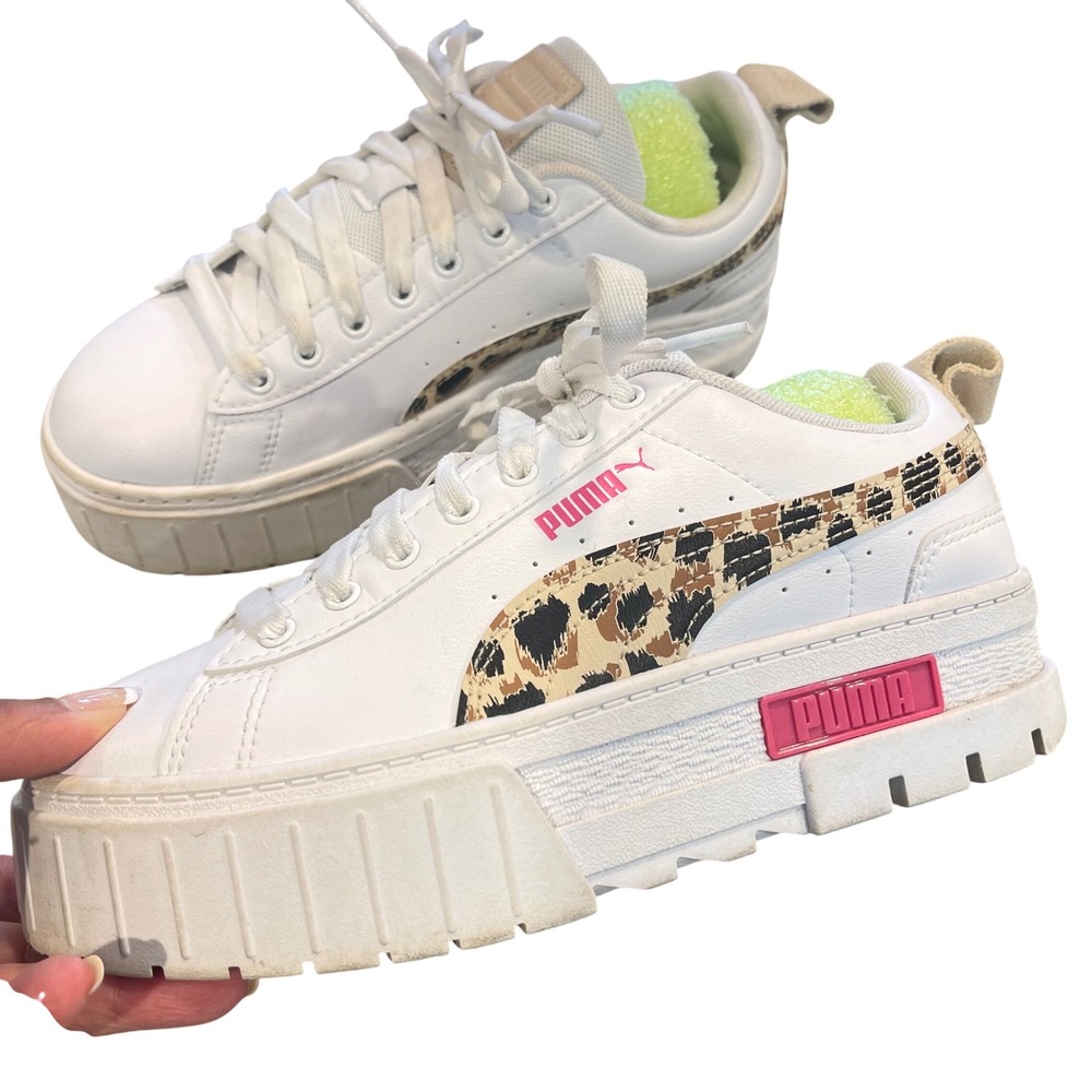 Puma Mayze Sneakers Womens 6.5 White Leopard Pink Platform Streetwear 392064-01